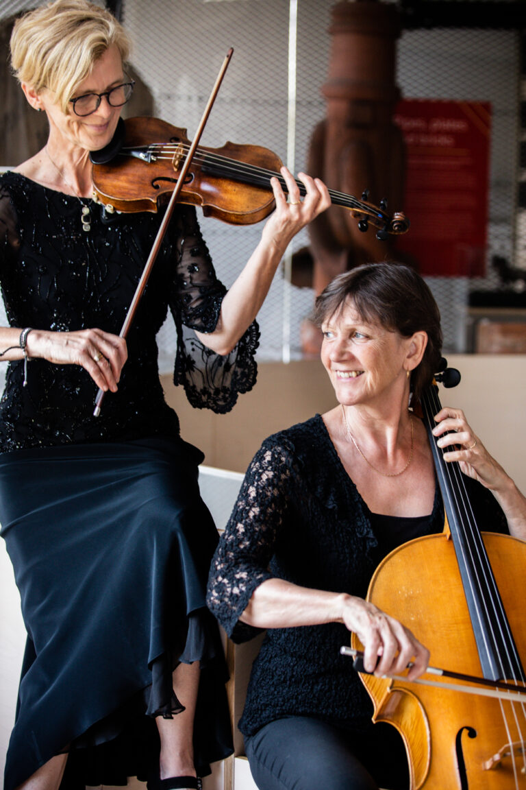 Sinfonia Viva players at museum of making in Derby Violin and cello