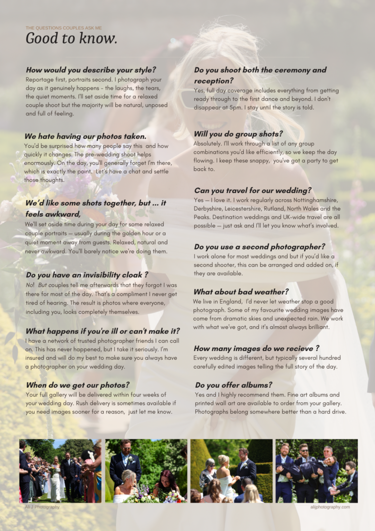 Smiling bride with sunglasses holding a wildflower bouquet in a garden, FAQs from Nottingham wedding photographer Ali J