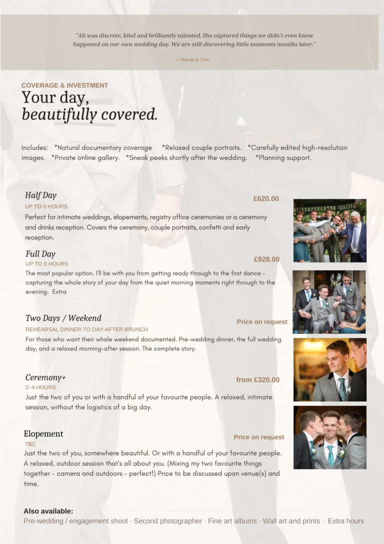 Wedding photography packages and prices from Ali J, Nottingham, with joyful groomsmen and guest photos from real weddings